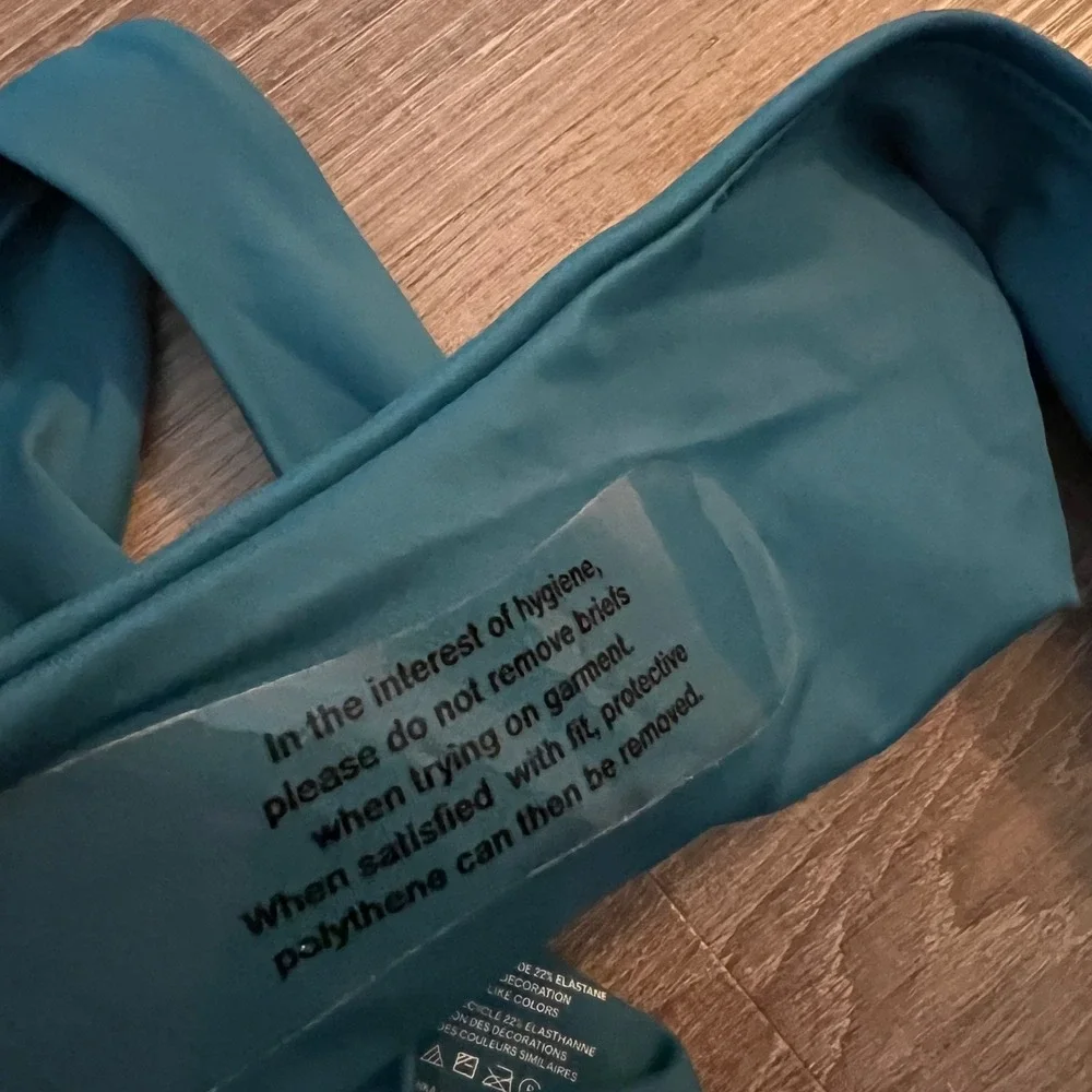 NWT Quince Italian High Leg Bikini Bottom Large Lagoon Teal Blue Minimalist Swim